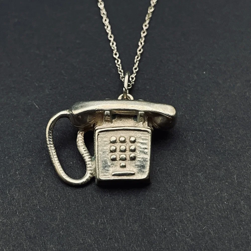 Vintage Sterling Silver‎ Shube Dakota Phone Charm Necklace Minimalist Jewelry